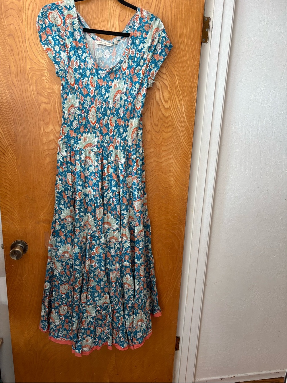 Soft Surroundings Kara Teal Maxi Dress with Coral & Cream flowers S - Picture 2 of 9